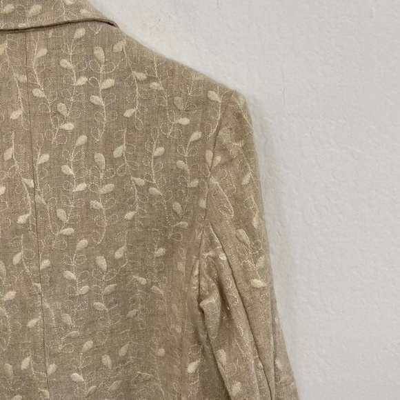 Bernard Zins Women's 8 Khaki Metallic Floral Embroidered Linen Jacket Button up - Picture 8 of 9
